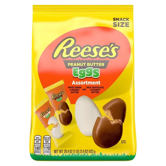 Reese‘s Assorted Milk Chocolate, White Creme Peanut Butter, Easter Candy Eggs Bag, 29.4 oz