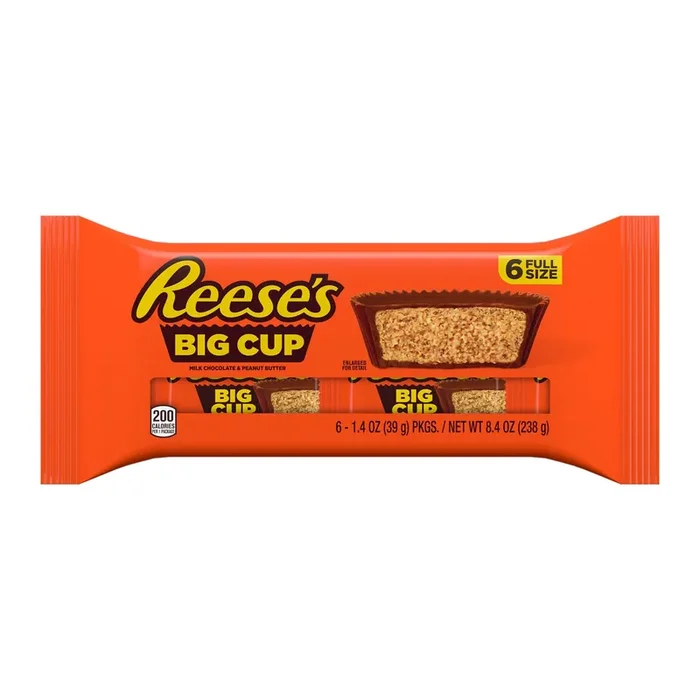 Reese‘s Big Cup Milk Chocolate Peanut Butter Cups, Candy Packs, 1.4 oz (6 Count)