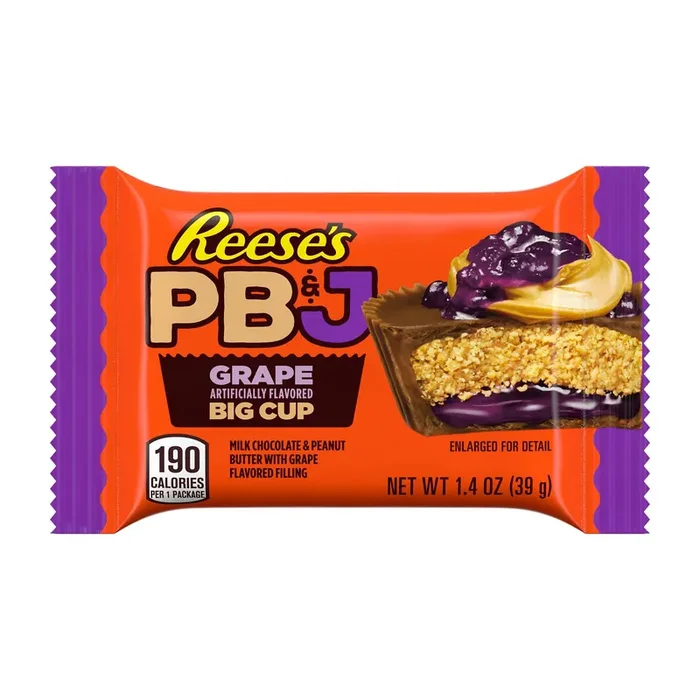 Reese‘s Big Cup PB&J Grape Milk Chocolate Peanut Butter Cup, Candy Pack, 1.4 oz