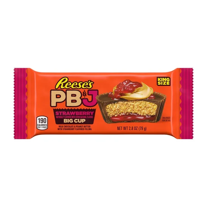 Reese‘s Big Cup PB&J Strawberry Milk Chocolate King Size Peanut Butter Cups, Candy Pack, 2.8 oz