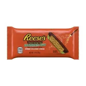 Reese‘s Franken-Cup Milk Chocolate Peanut Butter With Green Creme Cups, Halloween, Bulk Candy Packs, 24 Ct, 1.4 Oz