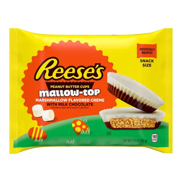 Reese‘s Mallow-Top Marshmallow Creme Milk Chocolate Peanut Butter, Easter Candy Cups Bag, 7.15 oz