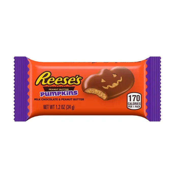 Reese‘s Milk Chocolate Peanut Butter Pumpkins, Halloween Candy Pack, 1.2 oz