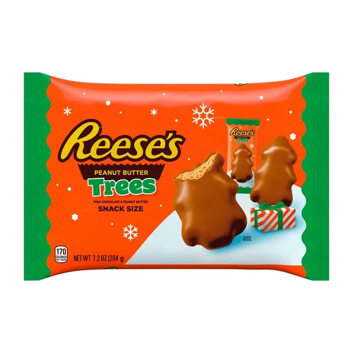 Reese‘s Milk Chocolate Peanut Butter Snack Size Trees, Christmas Candy Bag, 7.2 oz