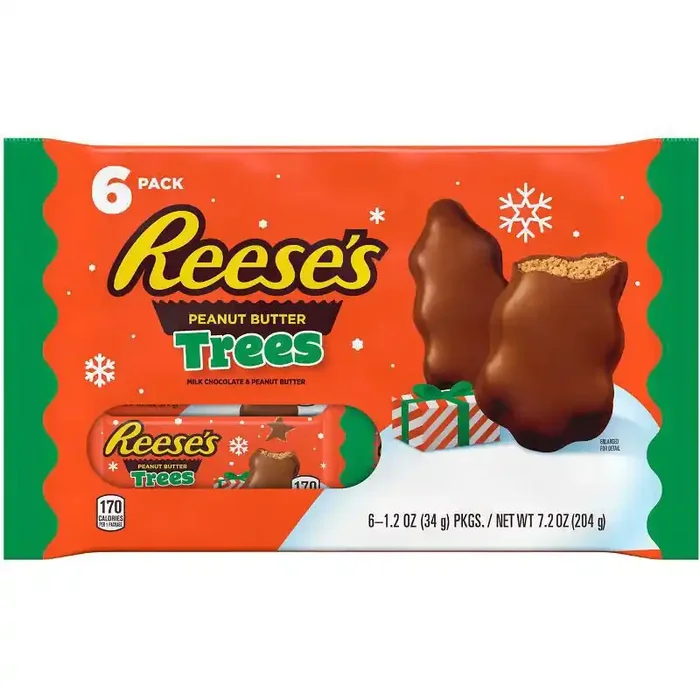 Reese‘s Milk Chocolate Peanut Butter Trees, Christmas Candy Packs, 1.2 oz (6 Count)