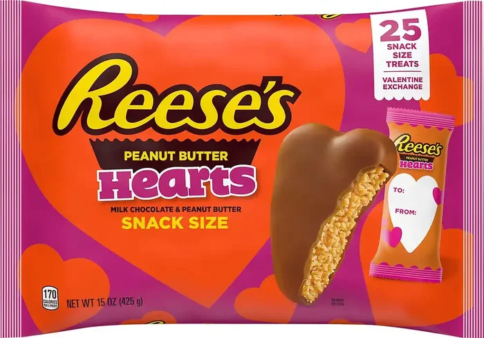 Reese‘s Milk Chocolate Snack Size Peanut Butter Hearts, Valentine‘s Candy Bag, 15 oz (25 Pieces)