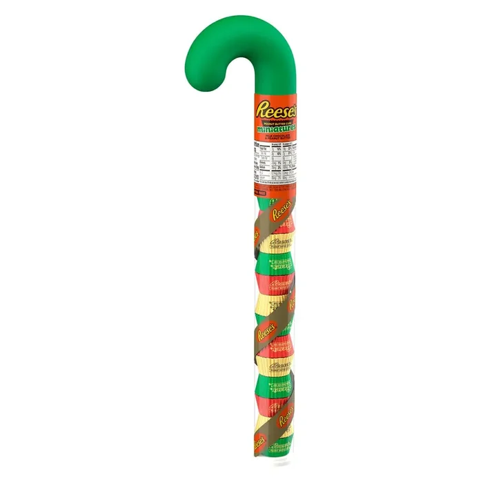 Reese‘s Miniatures Milk Chocolate Peanut Butter Cups, Christmas Candy Plastic Cane, 2.17 oz (12 Count)