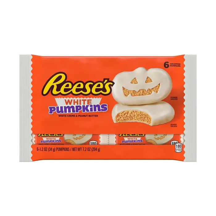 Reese‘s White Creme Peanut Butter Pumpkins, Halloween Candy Packs, 1.2 oz (6 Count)