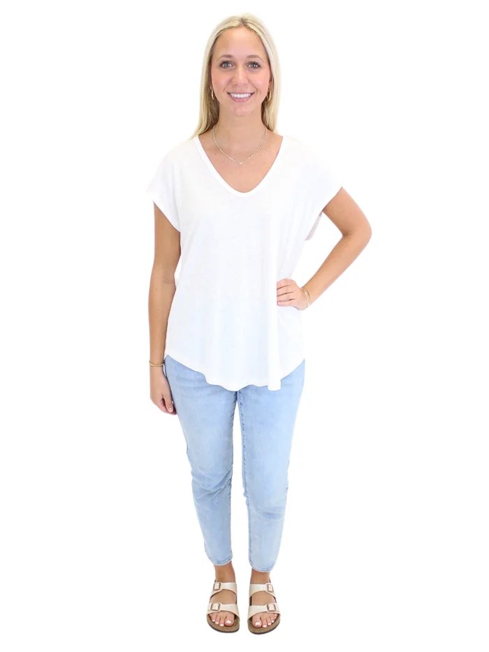 Relaxed V-Neck Cap Sleeve Tee – Off White