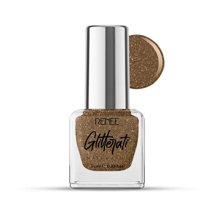 RENEE Glitterati Nail Paint – Ecru Brown 10ml Quick Drying, Glittery Finish, Long Lasting, Chip resisting Formula with High Glitter & Full Coverage Acetone & Paraben Free
