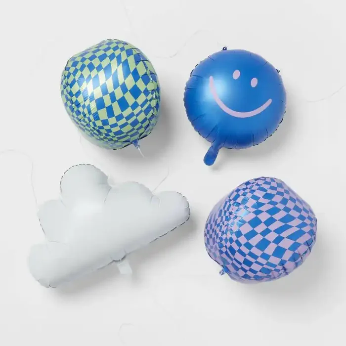 Retro Smiley, Checkered, and Cloud Balloon 4pk – Spritz™