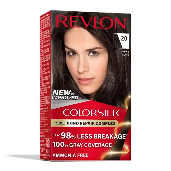 Revlon ColorSilk Permanent Hair Color with Bond Repair Complex – 20 Brown Black – 4.4 fl oz