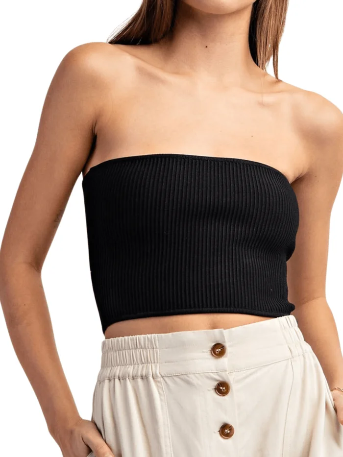 Ribbed Bandeau Top – Black