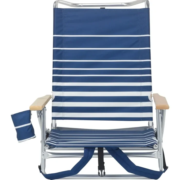 Rio Brands Rio Beach 5-Position Backpack Beach Chair, Navy & White Stripe