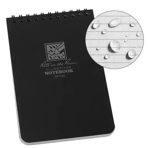 Rite in the Rain Top-Spiral Pocket Notebook, 4″” x 6″”, Universal Rule, 100 Pages (50 Sheets), Black