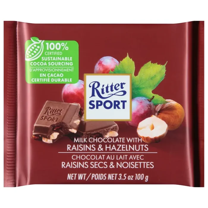 Ritter Sport Chocolate Milk Raisins & Hazelnuts – 3.5 Oz