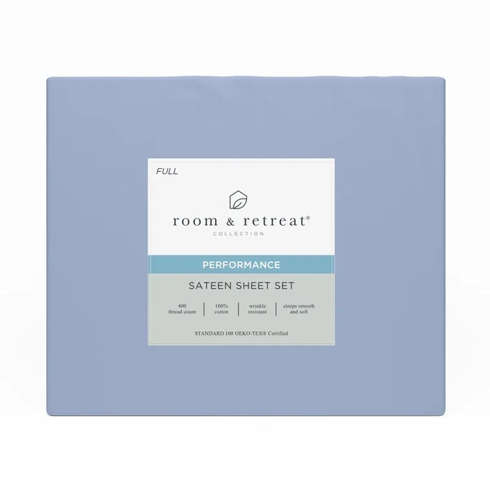 Room & Retreat 400 Thread Counts Sheet Set, Full, 4 Pieces set, Eventide