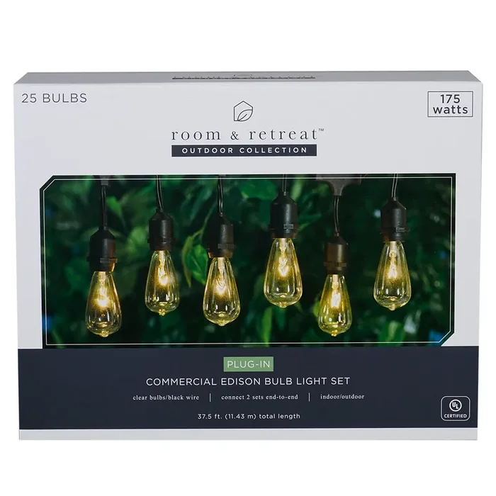 Room & Retreat Commercial Grade Edison Light Set, Black Wire