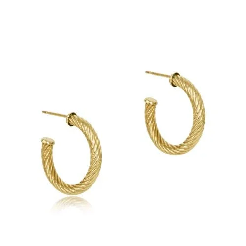 Round Gold 1.125″ Post Hoop – 4mm – Textured Twist