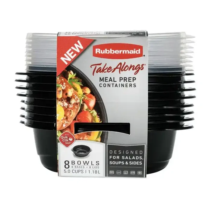 Rubbermaid 16pc TakeAlongs Meal Prep Containers Set Microwave & Freezer Safe, Black & Clear Food Storage