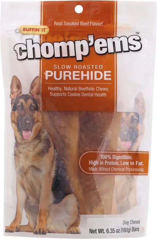 Ruffin‘ It Chomp‘ems Slow Roasted Purehide Dog Chews 6.35 oz Pouch