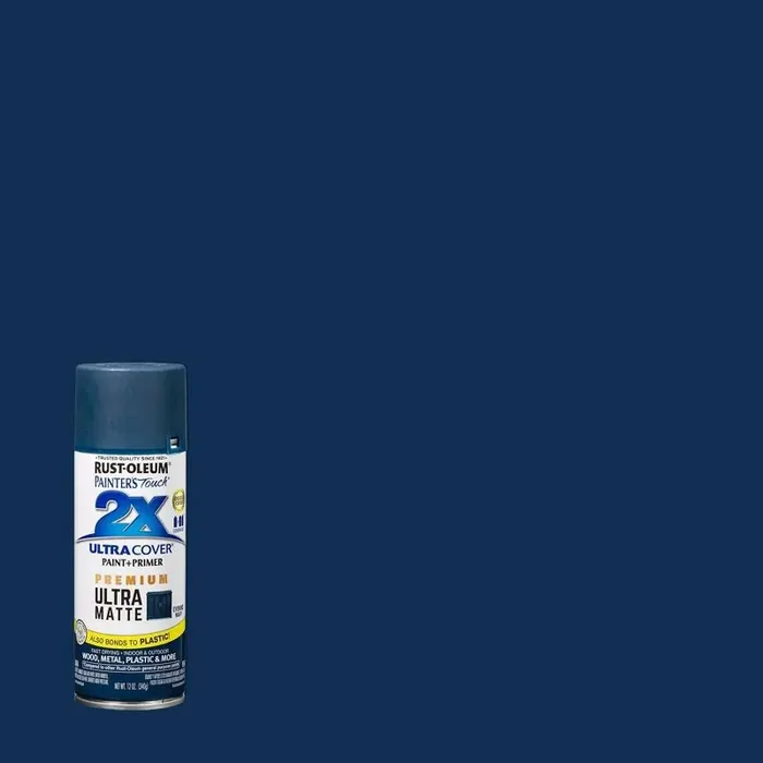 Rust-Oleum 12oz Painters Touch 2X Ultra Cover Spray Paint Dark Blue Matte Finish, Interior/Exterior, Enamel Base