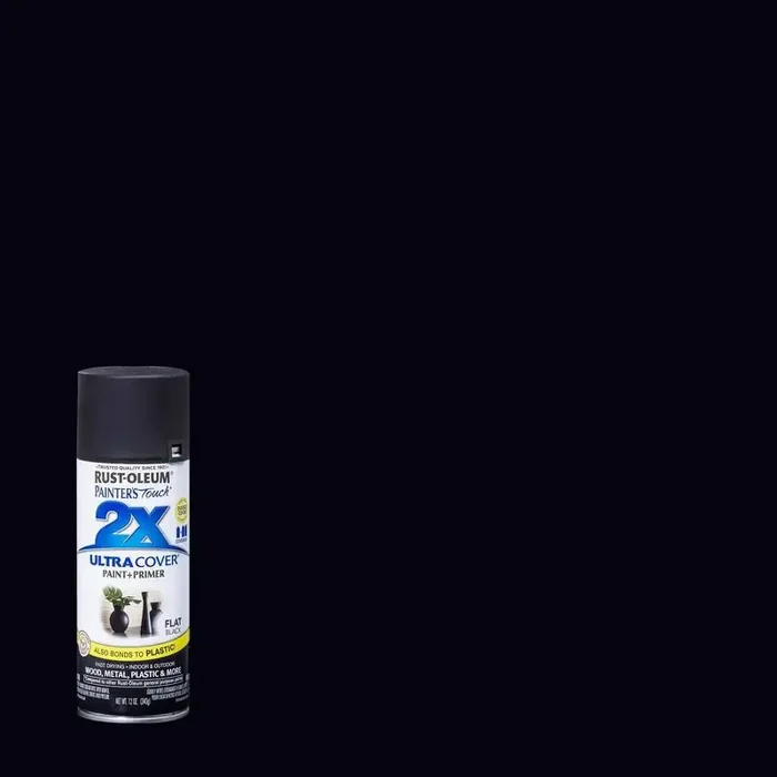 Rust-Oleum 12oz Painters Touch 2X Ultra Cover Spray Paint Flat Black Matte Enamel for Interior & Exterior Surfaces