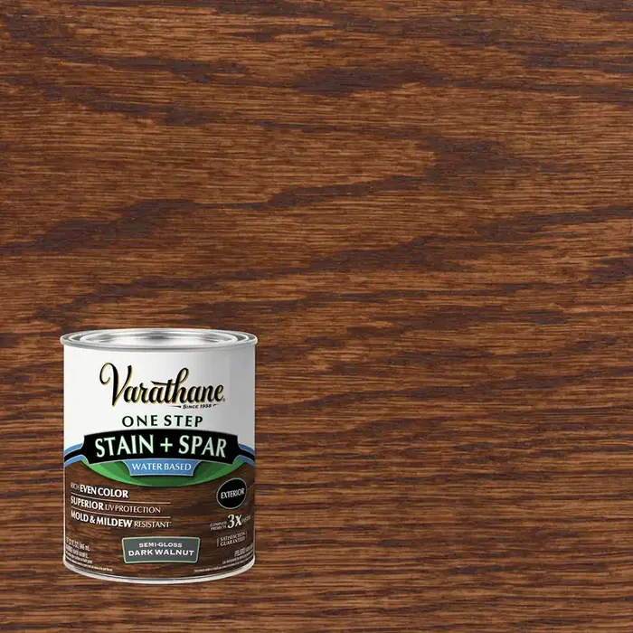 Rust-Oleum Varathane Semi-Gloss Water-Based One Step Stain + Spar- 388144, Quart, Dark Walnut