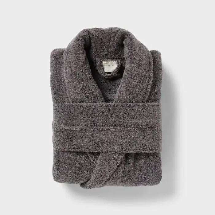 S/M Spa Plush Bath Robe Dark Gray – Threshold™