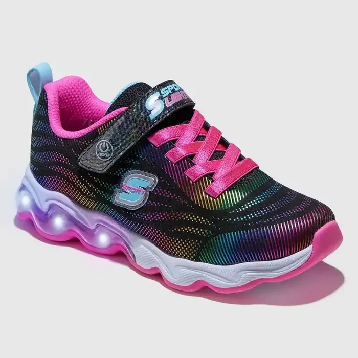 S Sport By Skechers Kids‘ Jazmin 2.0 Sneakers – Black 3 Light Up, Hook & Loop, Cushioned Insole