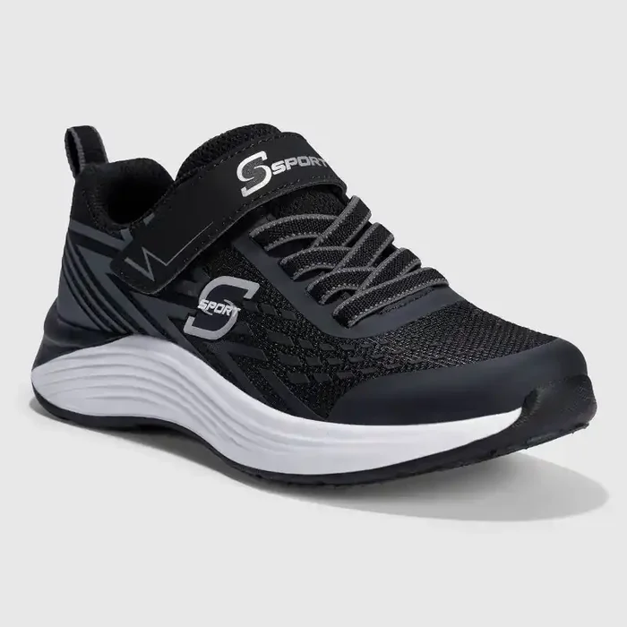 S Sport By Skechers Kids‘ Spencer Sneakers – Black 1 Cushioned Insole, Hook & Loop Closure, Zig Zag Pattern