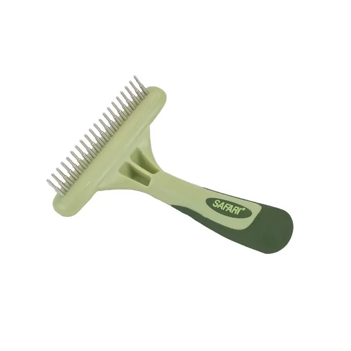 Safari by Coastal Dog Single Row Undercoat Rake with Rotating Pins, Green, Small (6.25″ L x 4.5″ W)