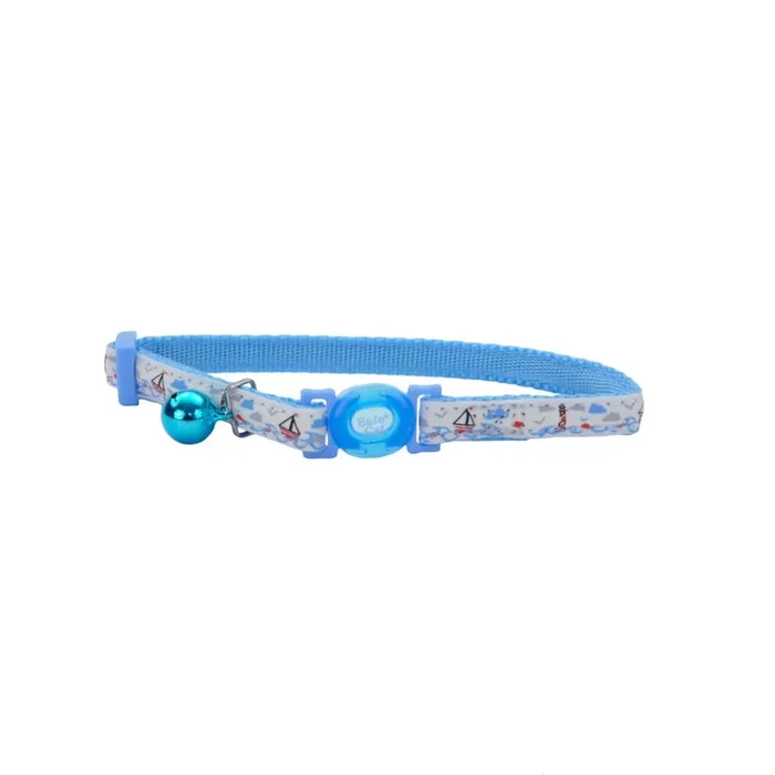 Safe Cat Glow in the Dark Adjustable Breakaway Collar, Glowing Blue Boat, 3/8″ x 8″-12″