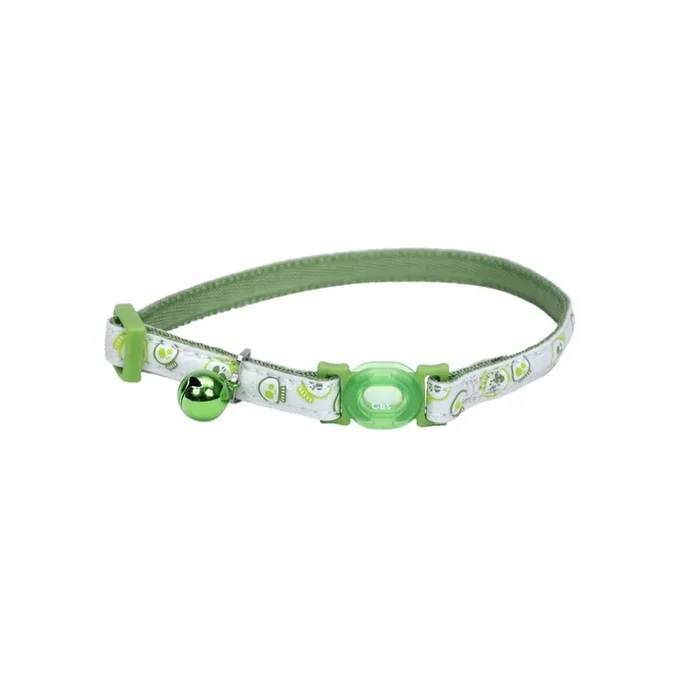 Safe Cat Glow in the Dark Adjustable Breakaway Collar, Glowing Lime Skulls, 3/8 ” x 8 “-12 “