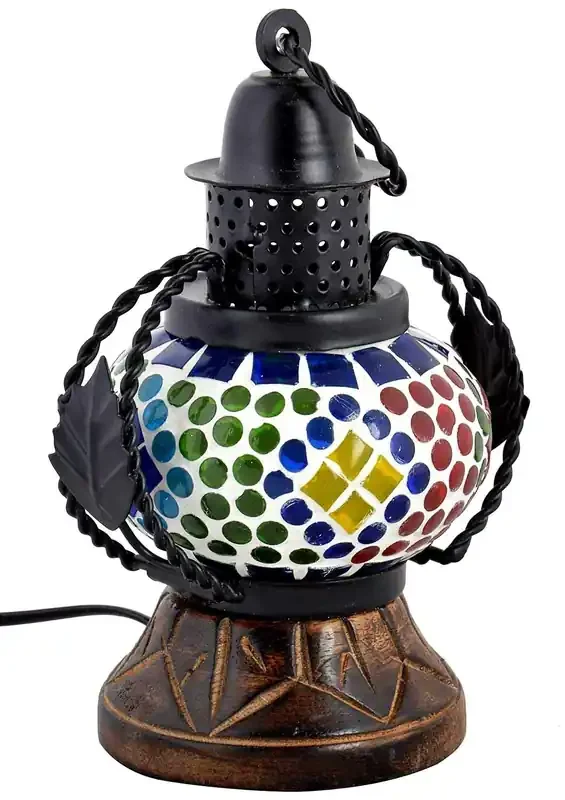 SAHARANPUR HANDICRAFTS Handicrafts Rajasthani Handcrafted Wooden Traditional Wall Hanging Decorative Table Lamp with Electric Candle Holder (4 * 8)