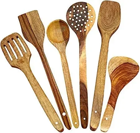 SAHARANPUR HANDICRAFTS Handmade Wooden Cooking Spoons (12.5-Inch Brown) -Set of 6