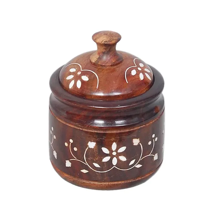 SAHARANPUR HANDICRAFTS Wooden Sugar Pot Carving&Inlay WorkDecorative Sugar PotServing Bowl Kichen Container for Home Sugar Jar Sugar Container
