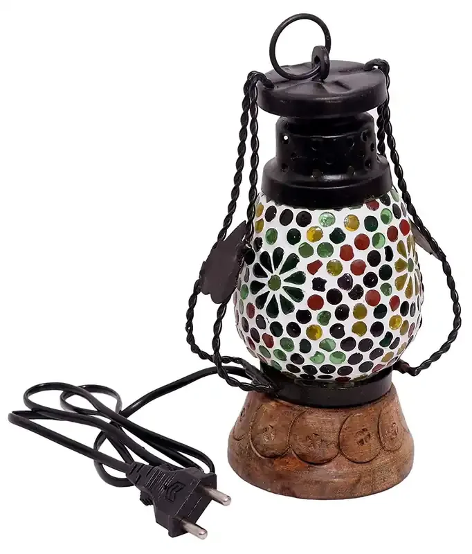 SAHARANPUR HANDICRAFTS Wooden Table Lamp for Living Room Lantern Home Decor
