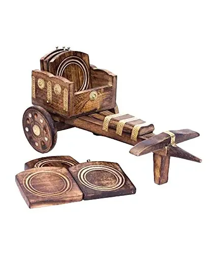 SAHARANPUR HANDICRAFTS Wooden Tea Coffee Coaster Set CART Shape Office Home Decor Dining AccessoryWooden Coasters