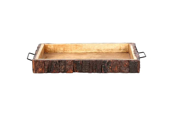 SAHARANPUR HANDICRAFTS Wooden Tray (15″X 10″X 2″) Wooden Serving Tray with Handle/Platter for Home and Kitchen