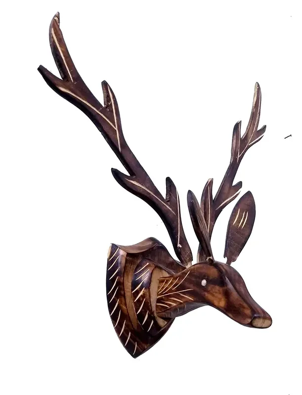 SAHARANPUR HANDICRAFTS Wooden Wall Hanging Deer Head Christmas Reindeer Wall Decor Wooden Handicraft showpieces for Home and Office
