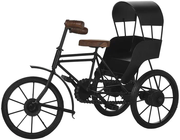SAHARANPUR HANDICRAFTS Wooden Wrought Iron Cycle Rickshaw Toy for Kids and Home Decor Showpiece (Black)