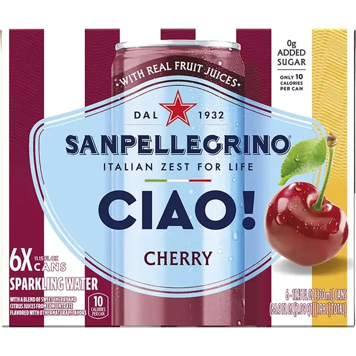 San Pellegrino Sanpellegrino CIAO! Cherry Sparkling Water, Low-Cal, 0g Added Sugar, 24-Pack