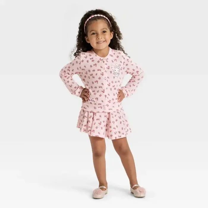 Sanrio Toddler Girls‘ 2pc Hello Kitty Floral Cardigan Sweater and Skirt Set – Pink 5T