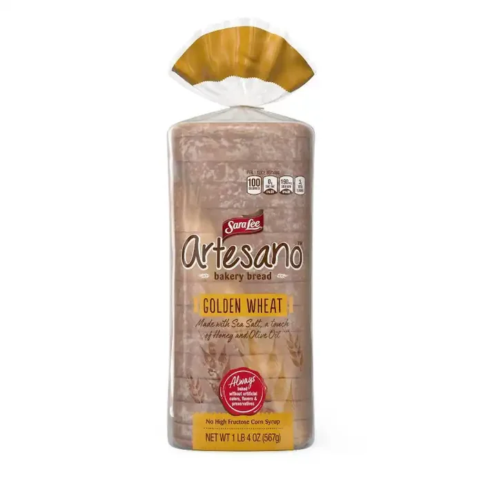 Sara Lee Artesano Golden Wheat Bread, 20 oz, Whole Wheat Pre-sliced Wheat Bread, Bag