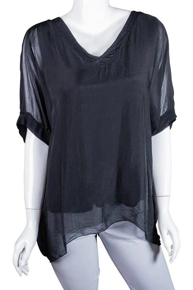 Sasha Short Sleeve Silk Double V-Neck Kaftan