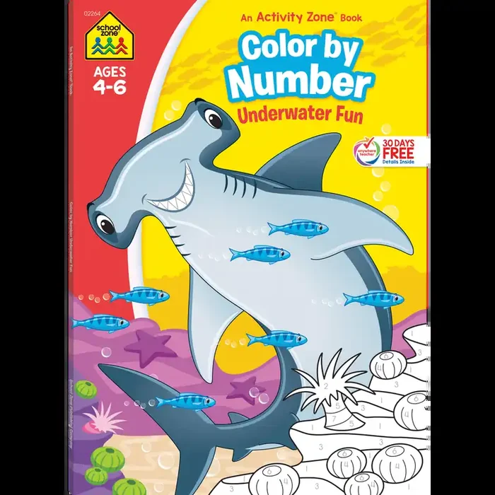 School Zone Color by Number Underwater Fun Workbook