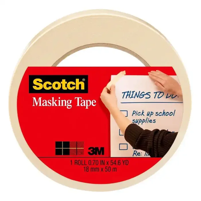 Scotch Masking Tape, .70 in x 54.6 yd Painters Tape, Adhesive, Tan, 1965.6 ft Roll