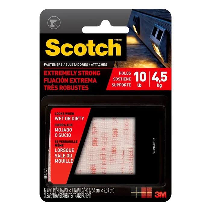 Scotch Mounting fastener 1 Inch Clear Hook loop fastener 10-lb Weight Capacity 12 -Pack