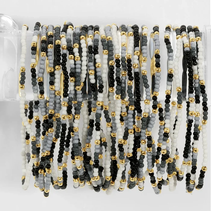 Seed Beed 2mm Black/Grey/White/Gold Bracelet